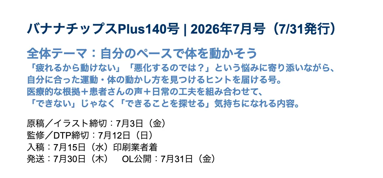 バナナチップスPlus140号のテーマ「運動」