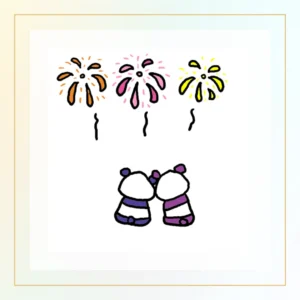 パンダと花火のイラスト