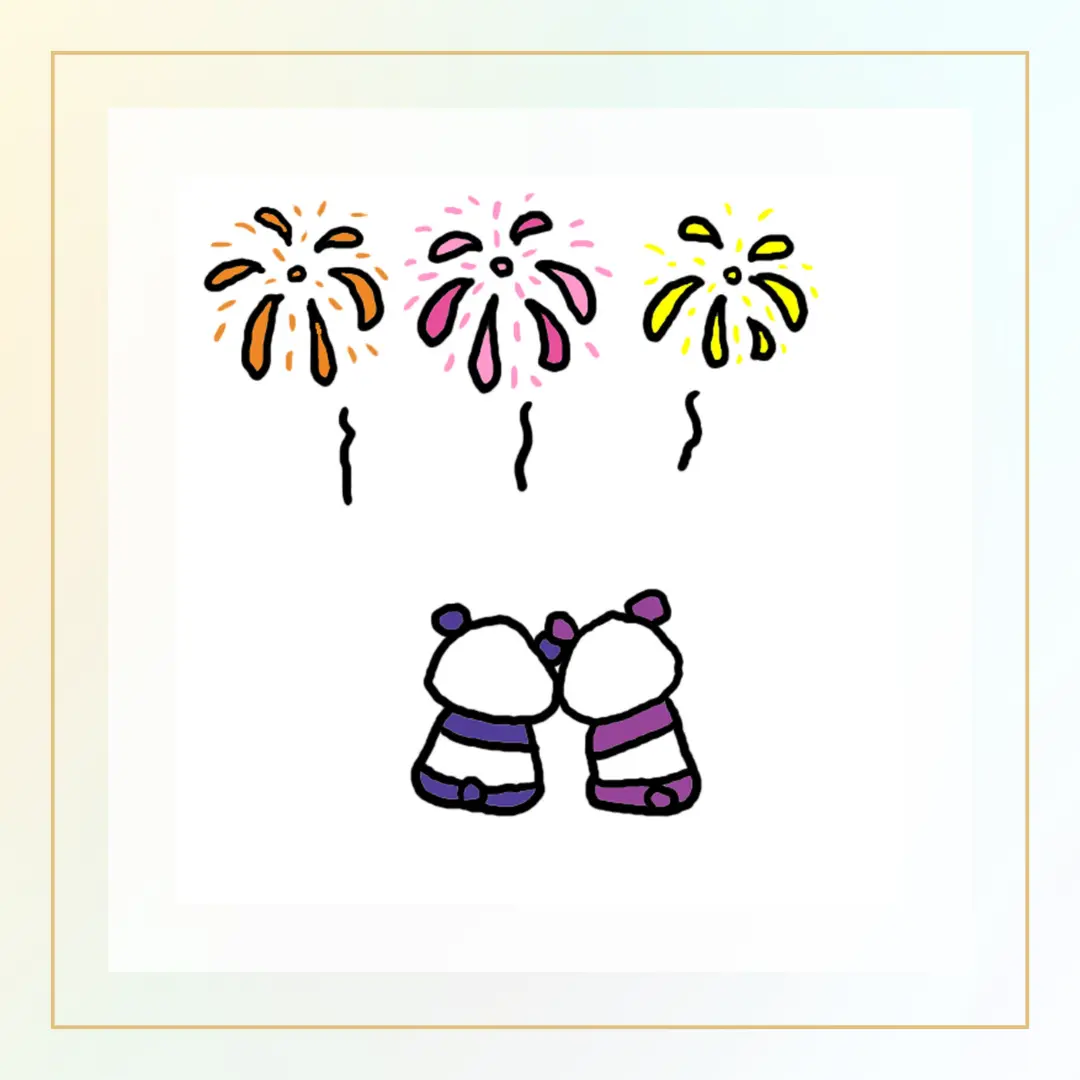 パンダと花火のイラスト