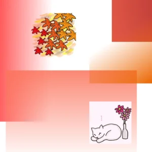 作成中のSNS画像（紅葉と猫）