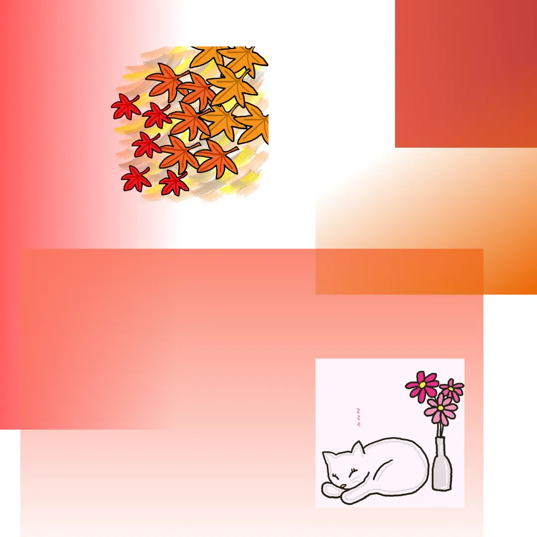 作成中のSNS画像(紅葉と猫)