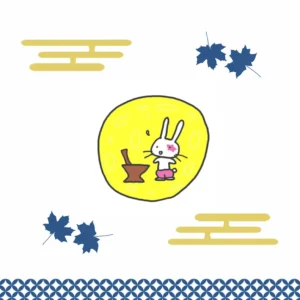 月の中で餅つきしているうさぎ