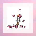 注射くんに桜の花が落ちていくイラスト