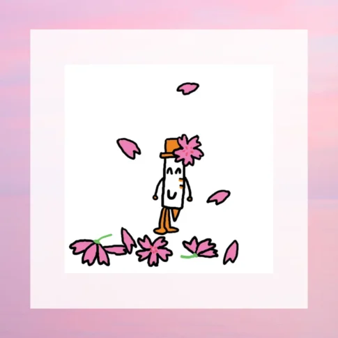 注射くんに桜の花が落ちていくイラスト